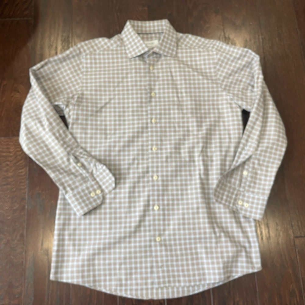 Eton Shirt Men Blue Brown Check Contemporary Button Up Size 16/41 Career